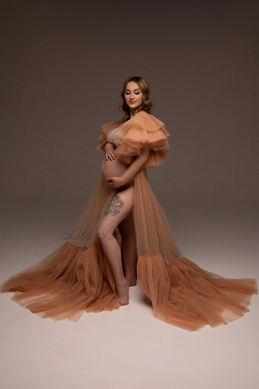 Maternity Robe in Beige for Photoshoot