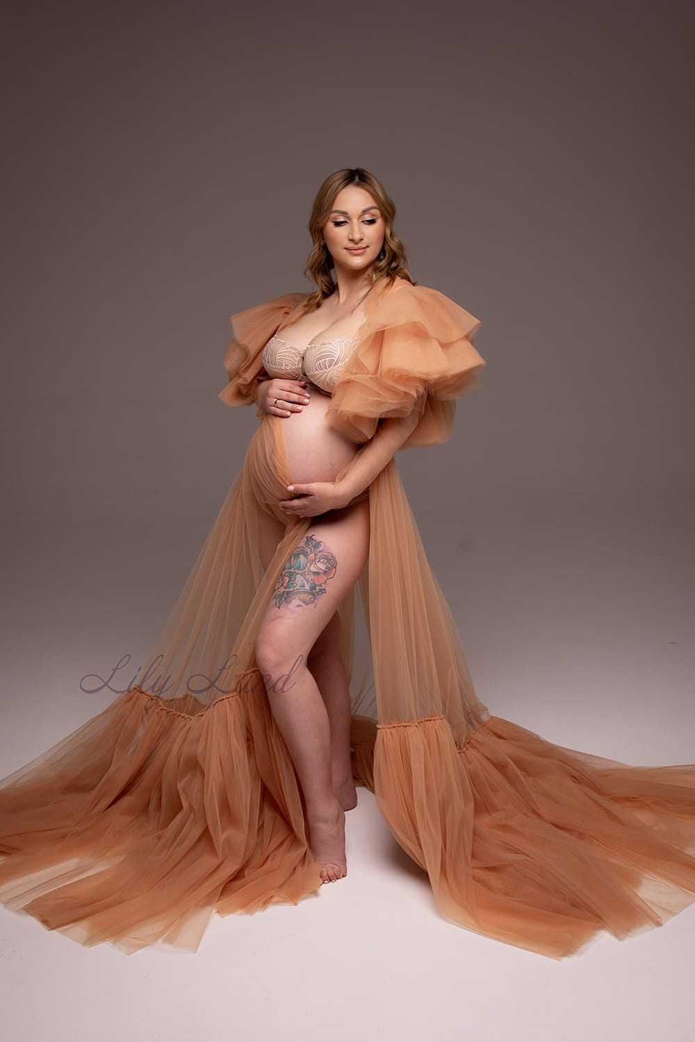 Maternity Robe in Beige for Photoshoot