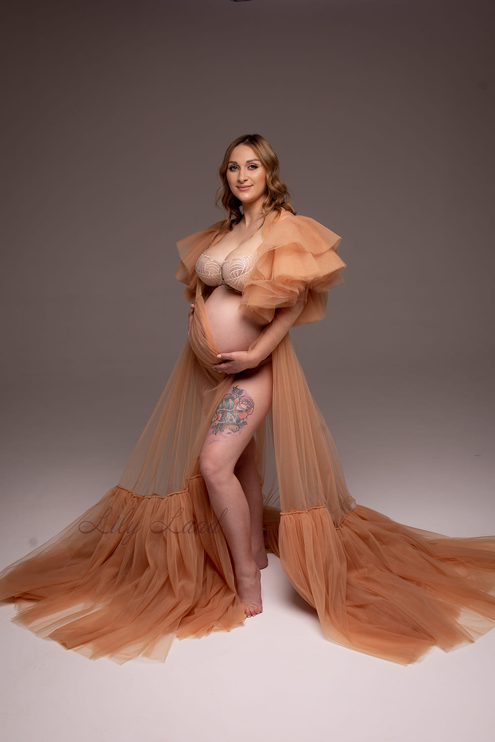 Maternity Robe in Beige for Photoshoot