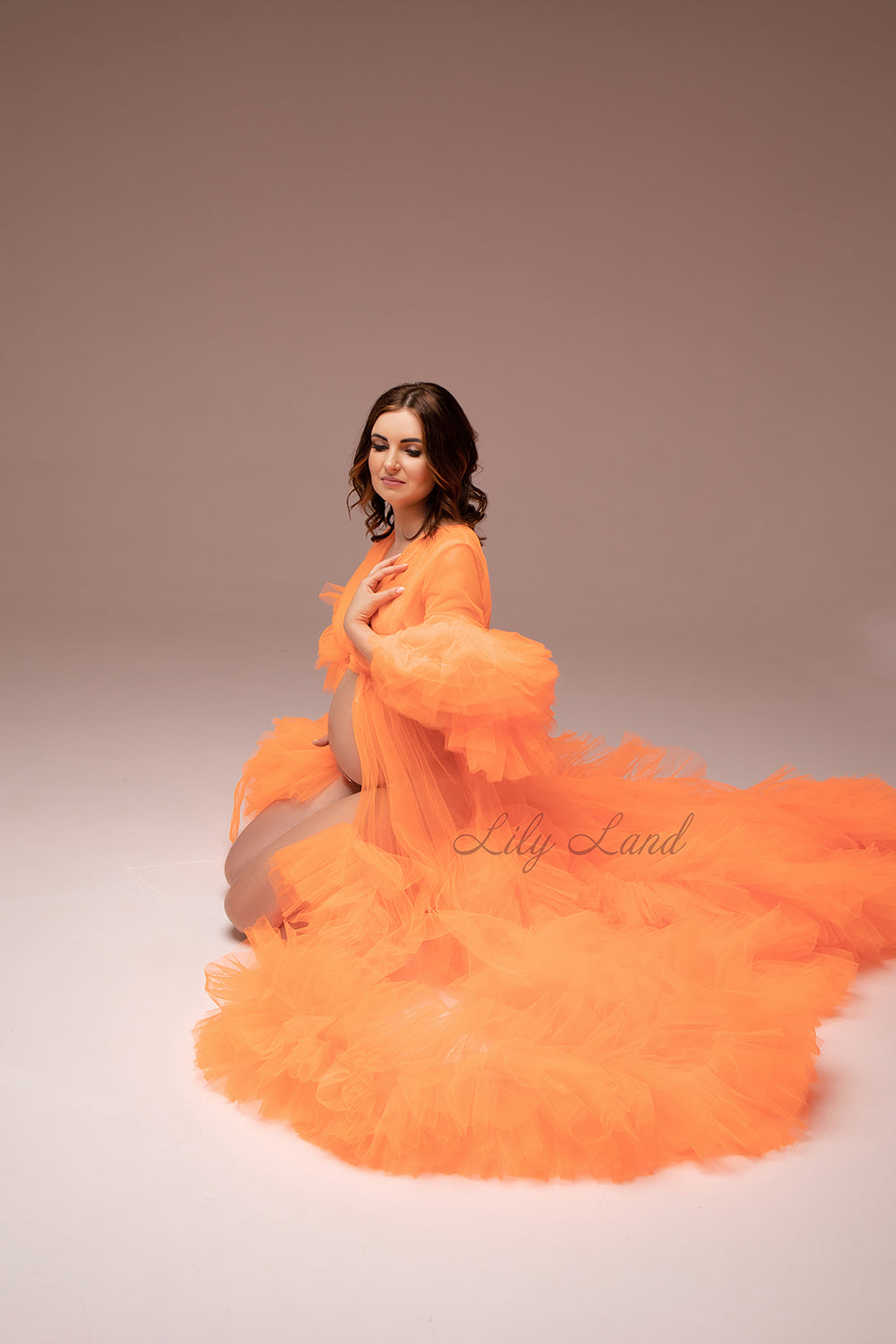 Maternity Robe for Photoshoot in Neon Orange