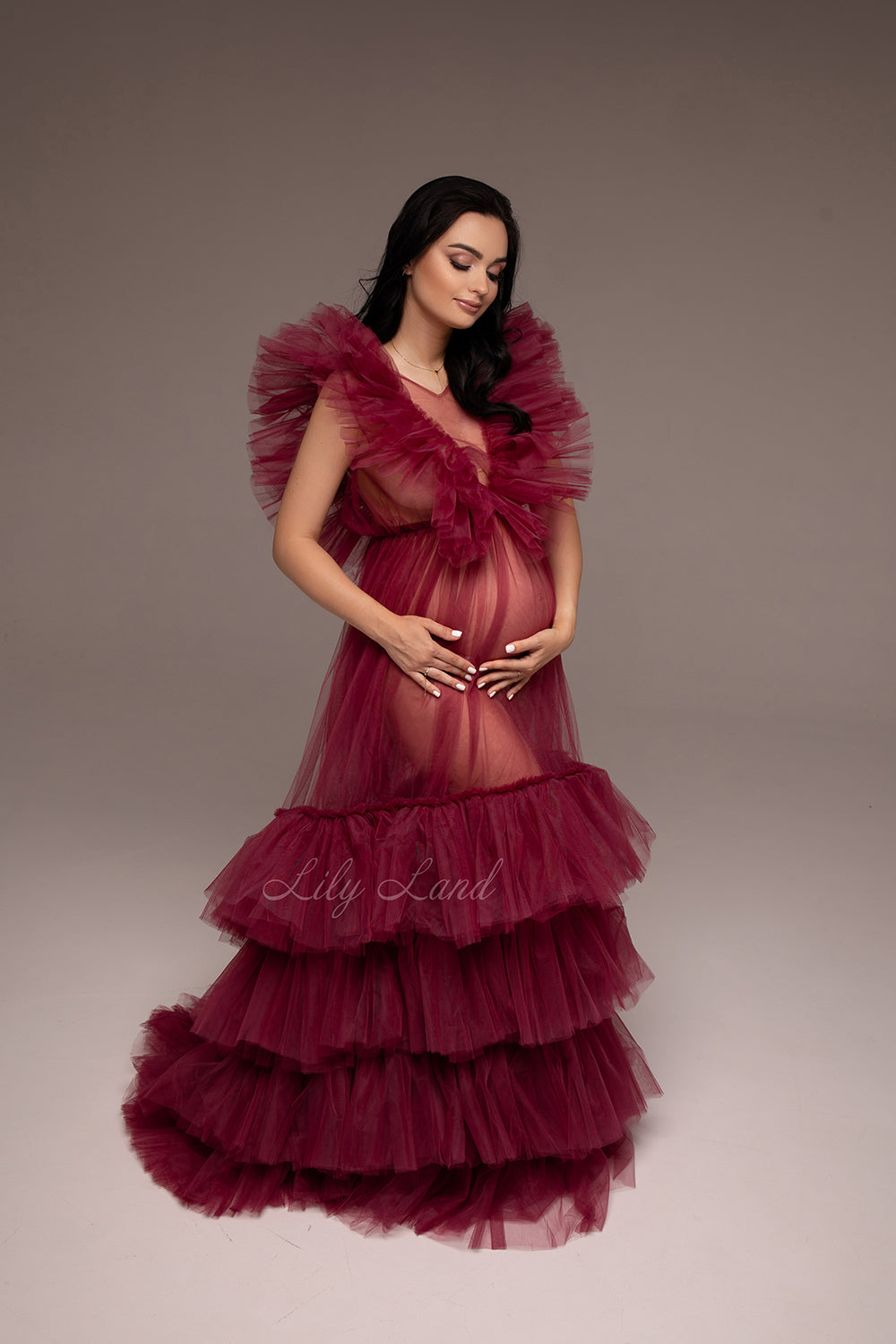 Pregnancy Maternity Photoshoot Gown in Burgundy