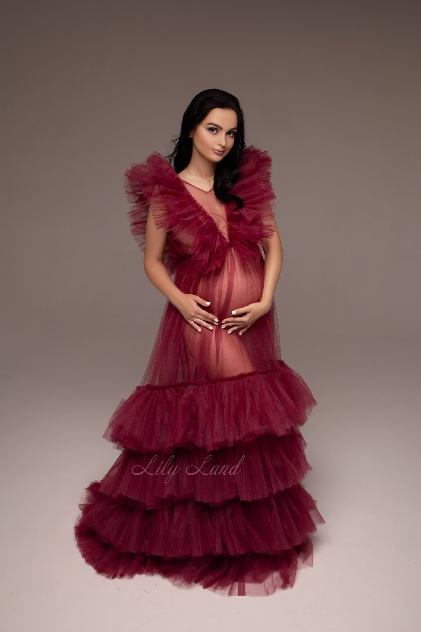 Pregnancy Maternity Photoshoot Gown in Burgundy