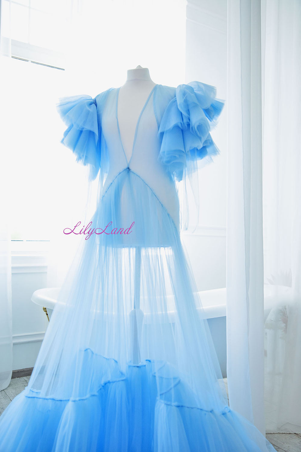 Maternity Robe in Light Blue for Photoshoot