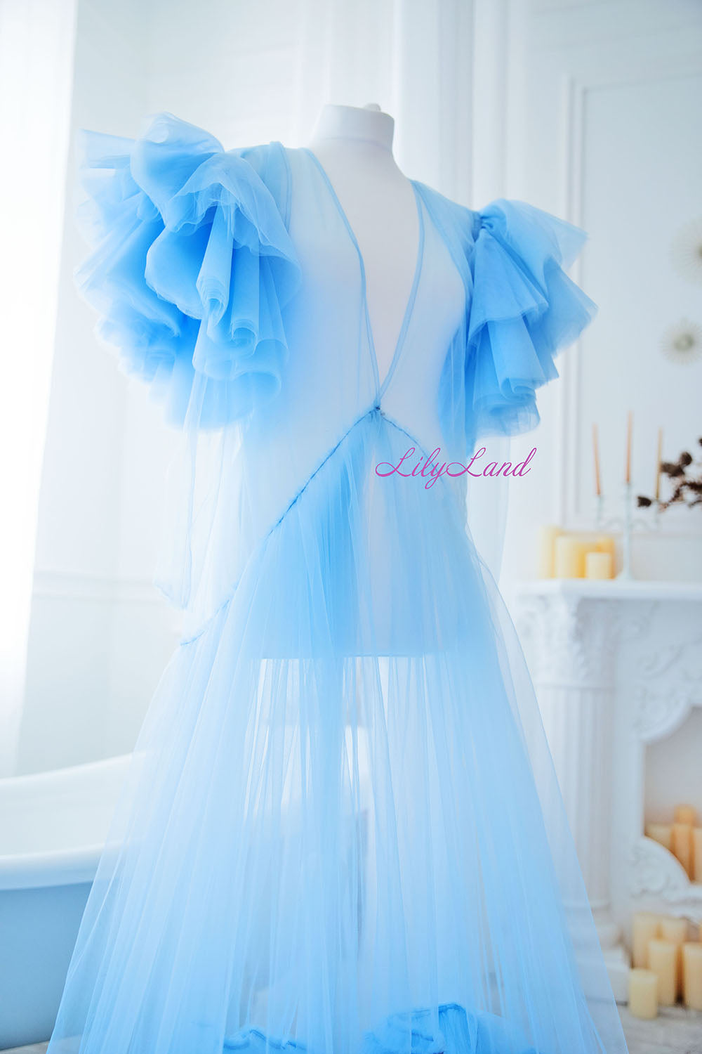 Maternity Robe in Light Blue for Photoshoot