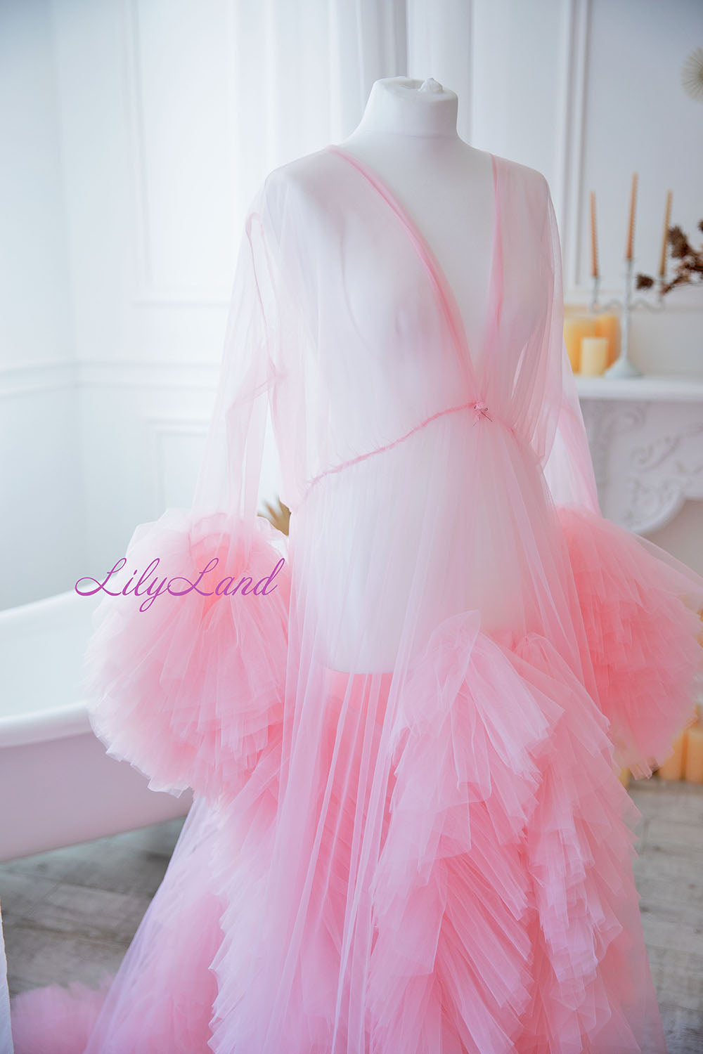 Robe for Maternity Photoshoot in Light Pink with Unusually Cut Train