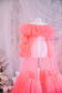 Ruffled Maternity Dress for Photoshoot in Coral with Long Train