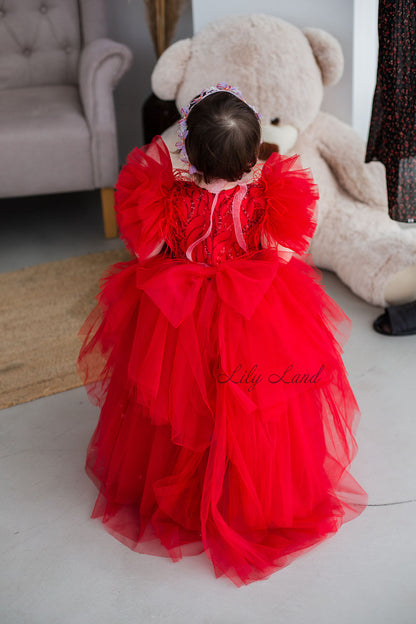 Vestido Kelly en color rojo con cola desmontable para bebés niñas pequeñas