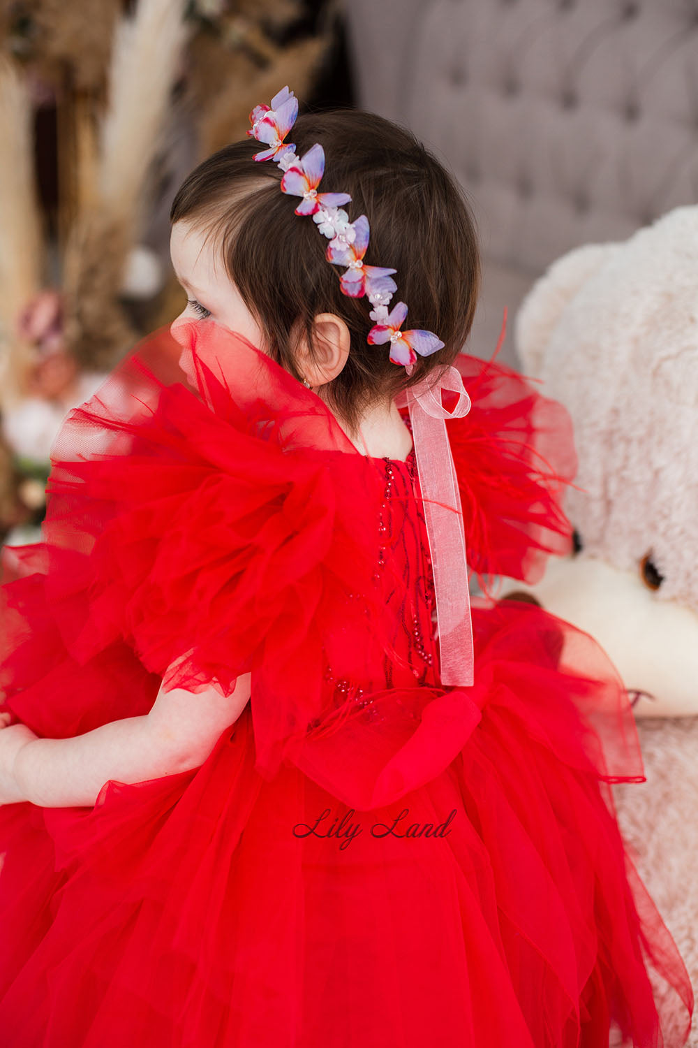 Vestido Kelly en color rojo con cola desmontable para bebés niñas pequeñas