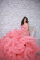 Maternity Dress in Coral with a Long Fluffy Train for Photoshoot