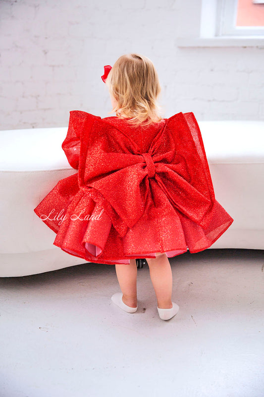 Goldie Girl Dress In Red With A Huge Bow At The Back