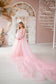 Maternity Dress in Pink with Long Fluffy Train for Photoshoot