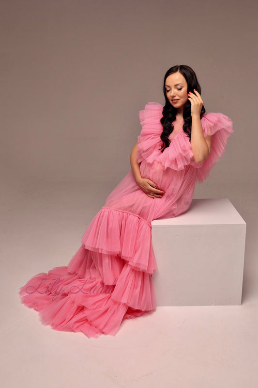 Pregnancy Maternity Photoshoot Gown in Pink