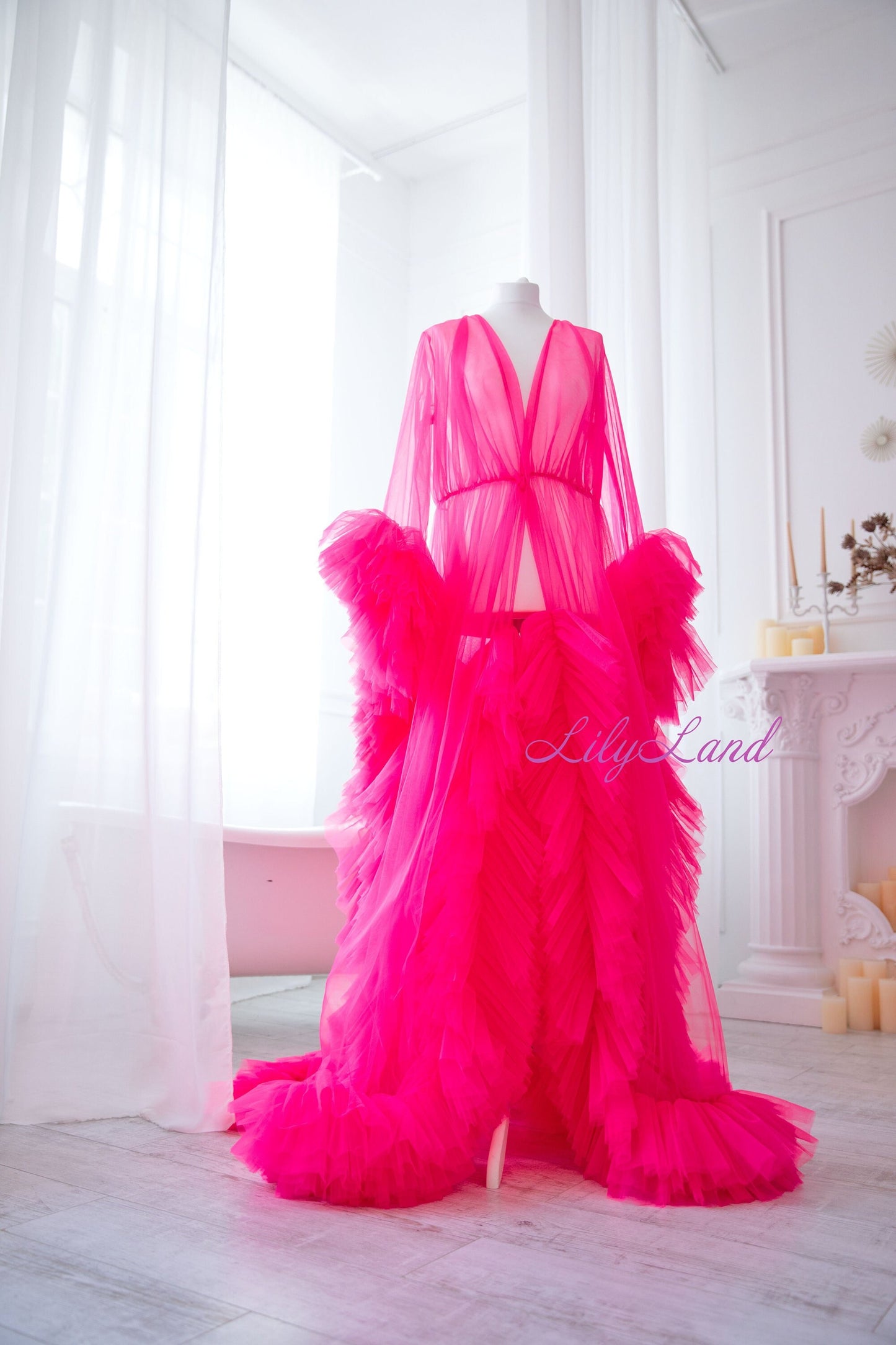 Maternity Robe for Photoshoot in Hot Pink