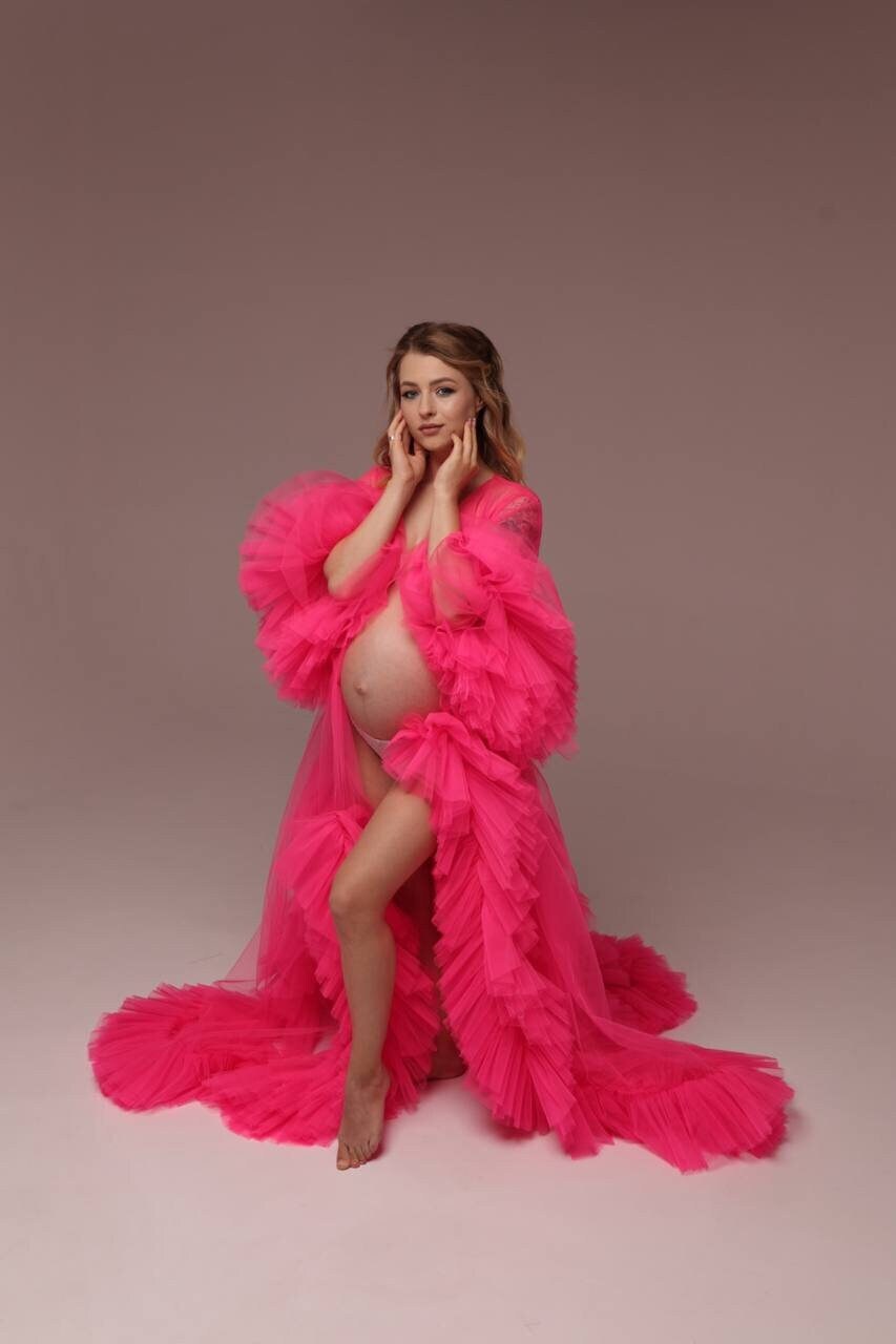 Maternity Robe for Photoshoot in Hot Pink