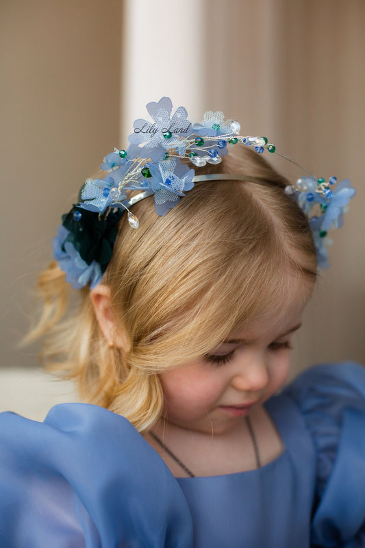 Diadema de niña floral azul